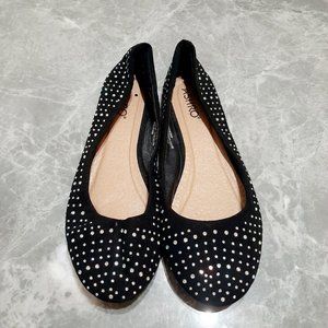 Ashro Black Bejeweled Ballet Flat Slip Ons Women's Trendy Shoes Size 9
